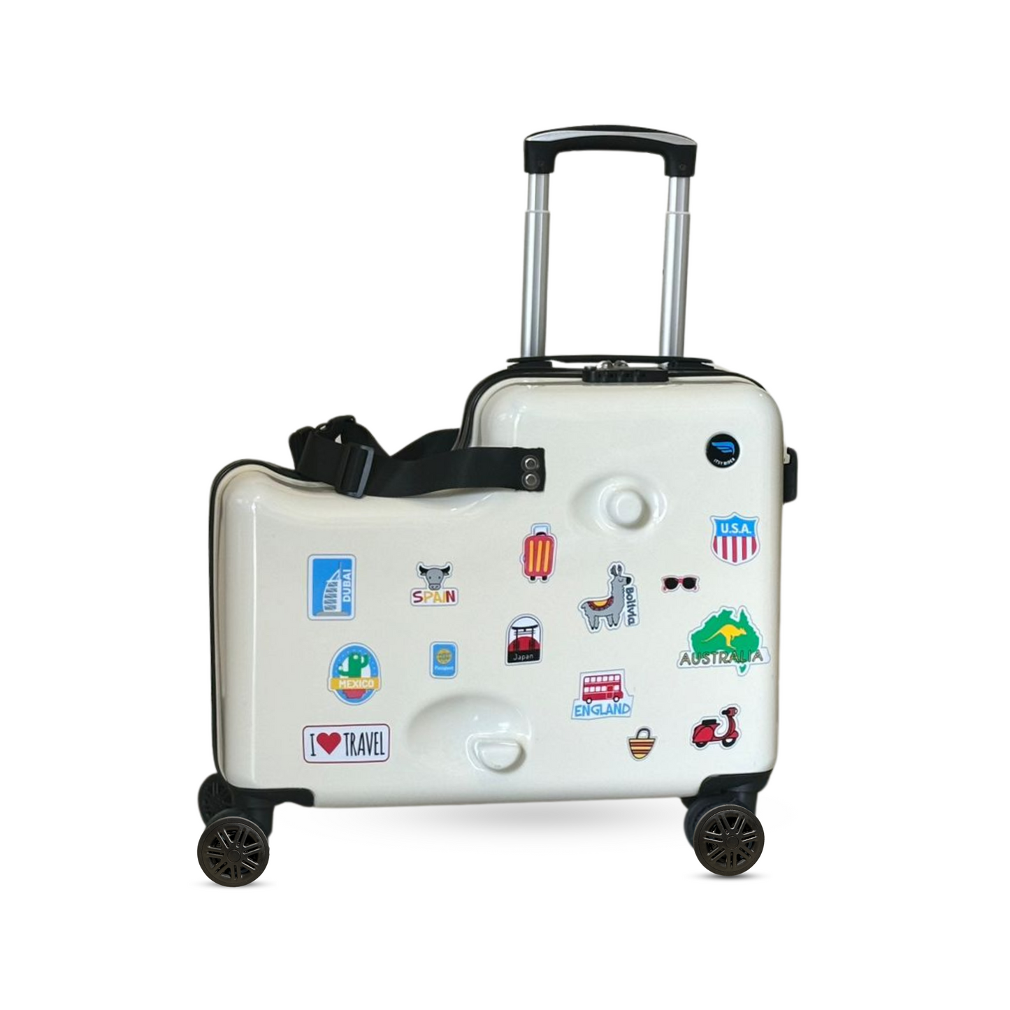 Ride-on Suitcase for Kids :: Travel Stickers (Beige)