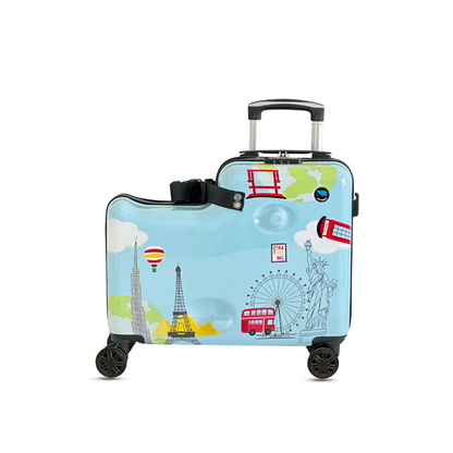 Ride on Suitcase for Kids World Landmarks Cool Blue CEGALI LLC