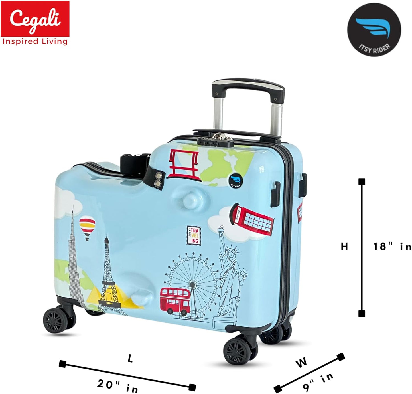 Ride-on Suitcase for Kids :: World Landmarks (Cool Blue)